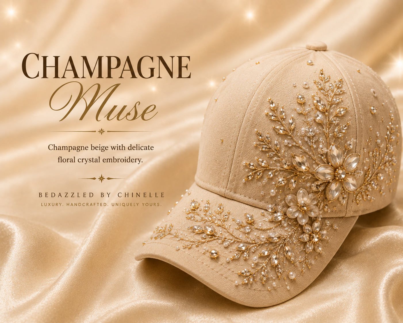 champagne beige with delicate floral crystal embroidery